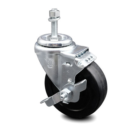 SERVICE CASTER 4 Inch Soft Rubber Wheel Swivel 3/8 Inch Threaded Stem Caster with Brake SCC SCC-TS20S414-SRS-TLB-381615